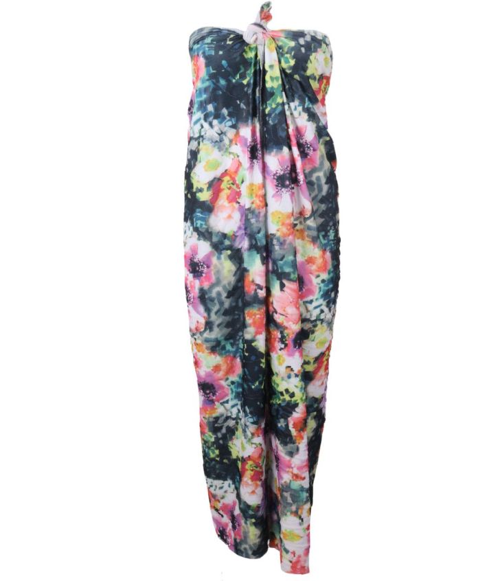 Mesh pareo met grafische bloemenprint