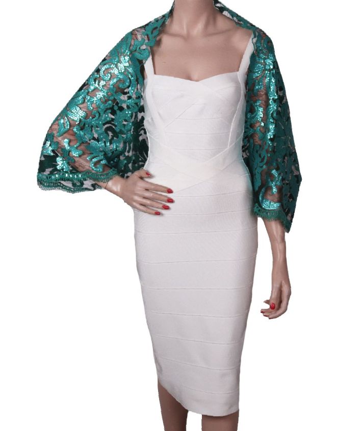 Turquoise bolero stola met driekwart mouwen 