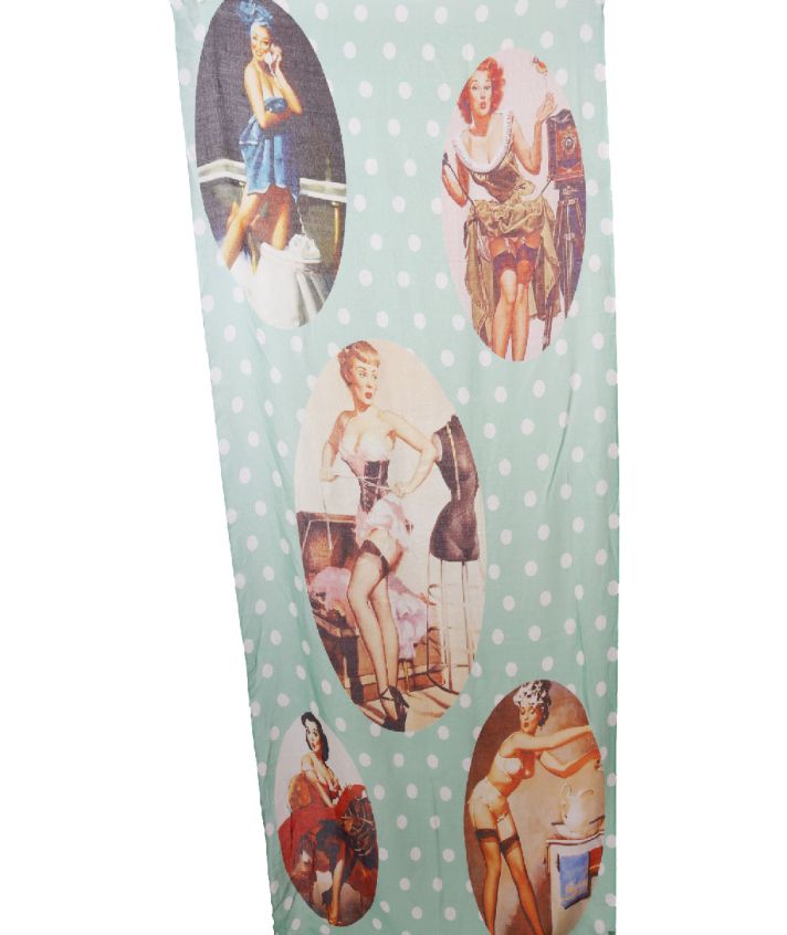 Mintgroene sjaal met pin-up style print