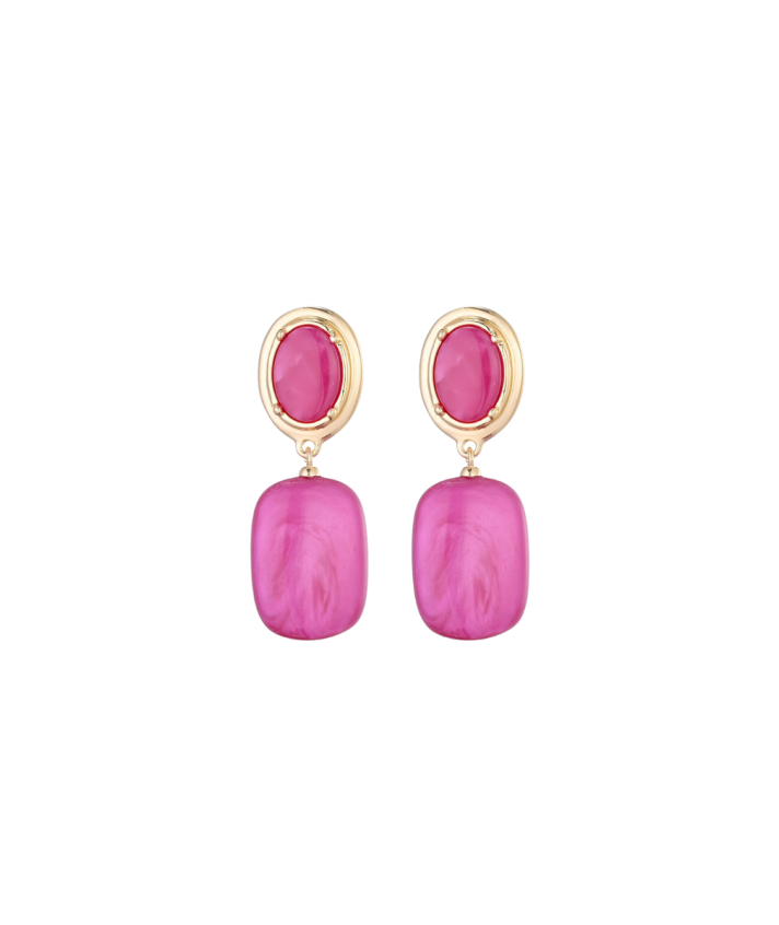 Oorbellen met marmerlook hanger in fuchsia