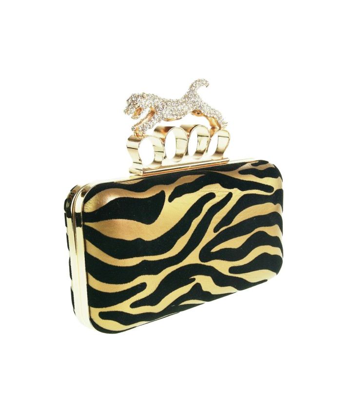 Goldtone box clutch met strasstijger sluiting