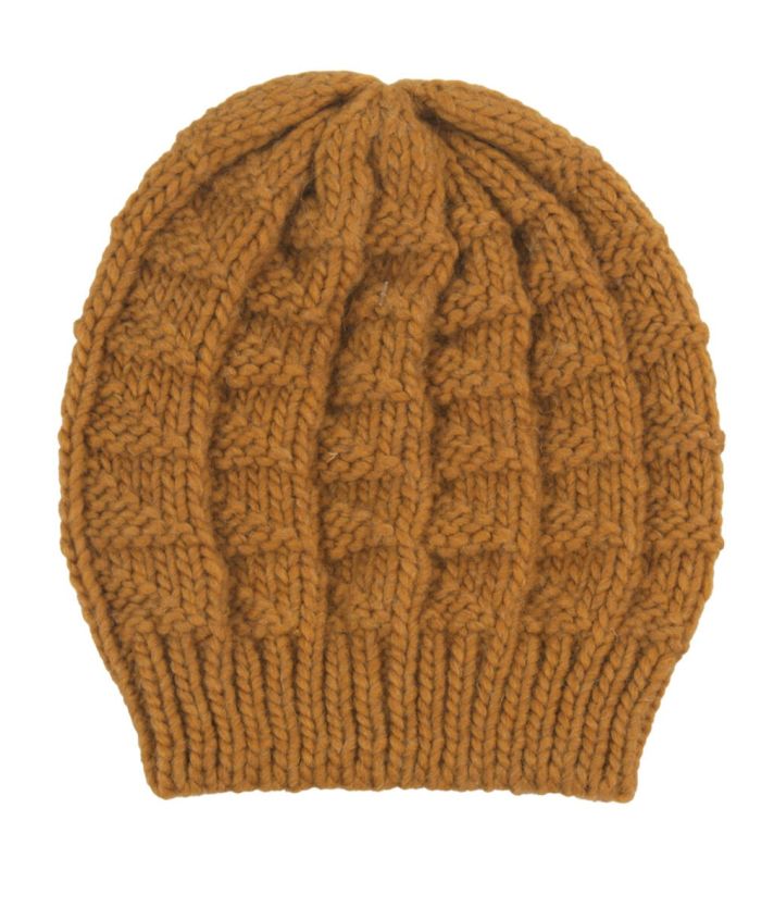Okergele wol-alpaca blend gebreide muts 