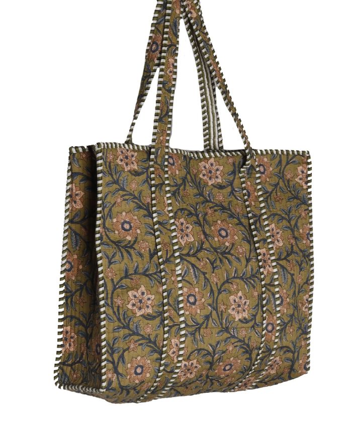 Gewatteerde schoudertas/shopper in olijfgroen