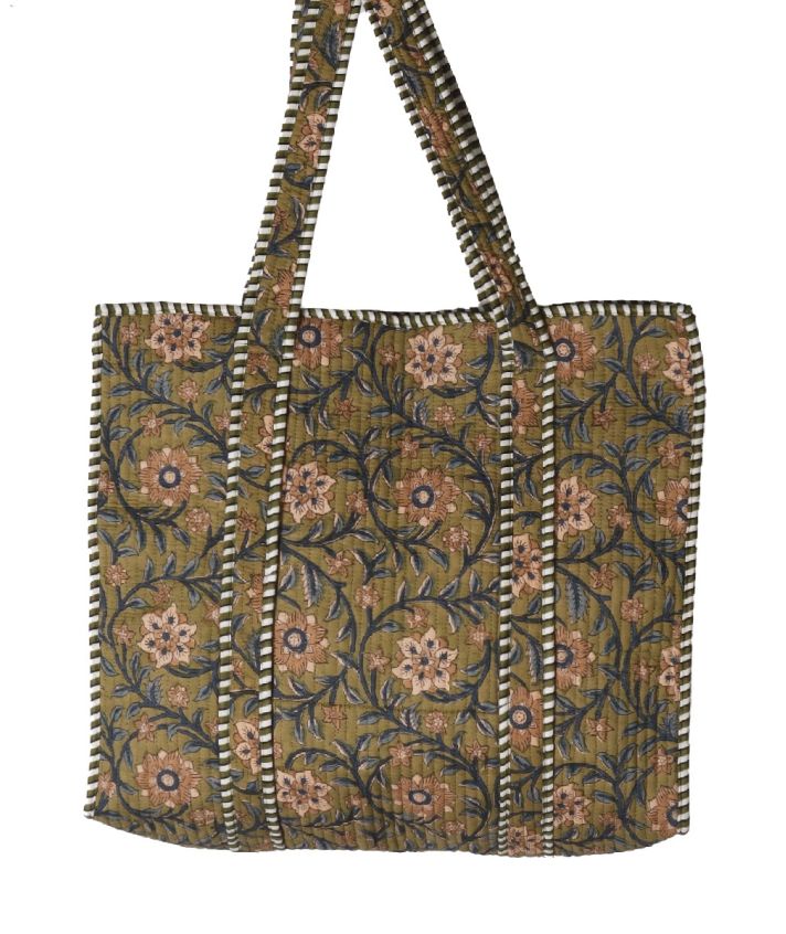 Gewatteerde schoudertas/shopper in olijfgroen