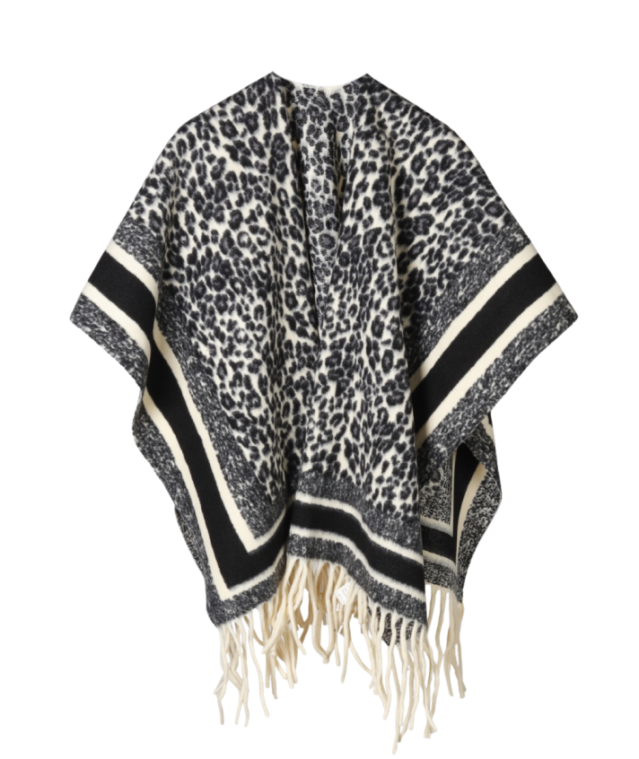 Luipaard omslagdoek/cape met franjes