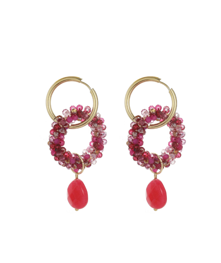 Statement oorringen met roze kralen