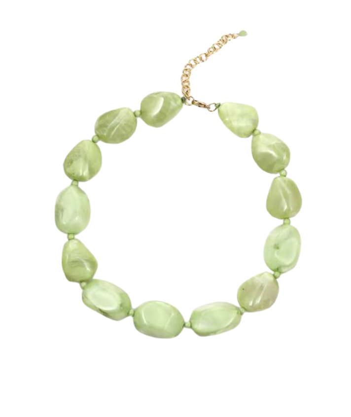 Grote statement kralenketting met marmereffect in olijfgroen