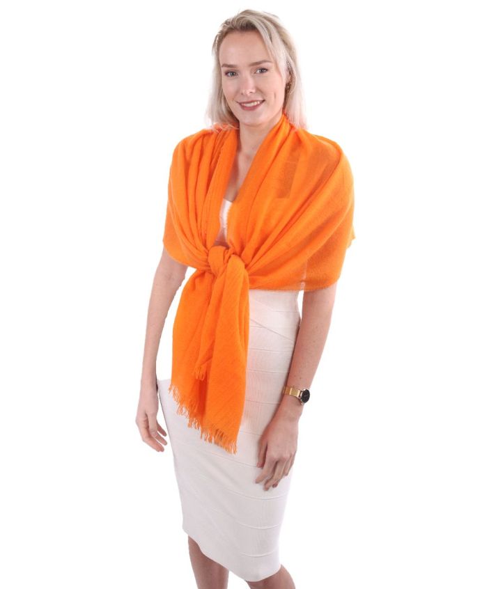 小物 YOKE / STILL JACQUARD LONG STOLE(ORANGE) Oranje stola/sjaal van 100% kasjmier