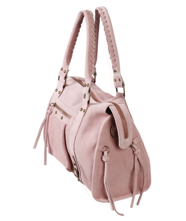 Large suède city bag in roze