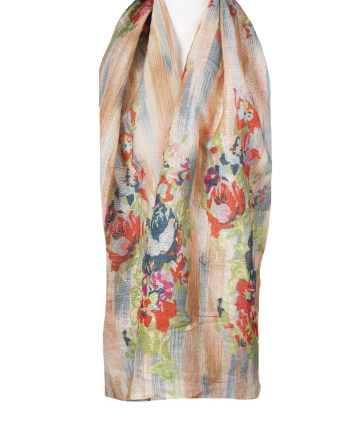 Beige sjaal met bloemenprint 