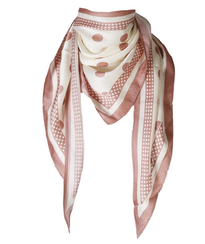 Satijnen driehoeksjaaltje met polkadot print oudroze