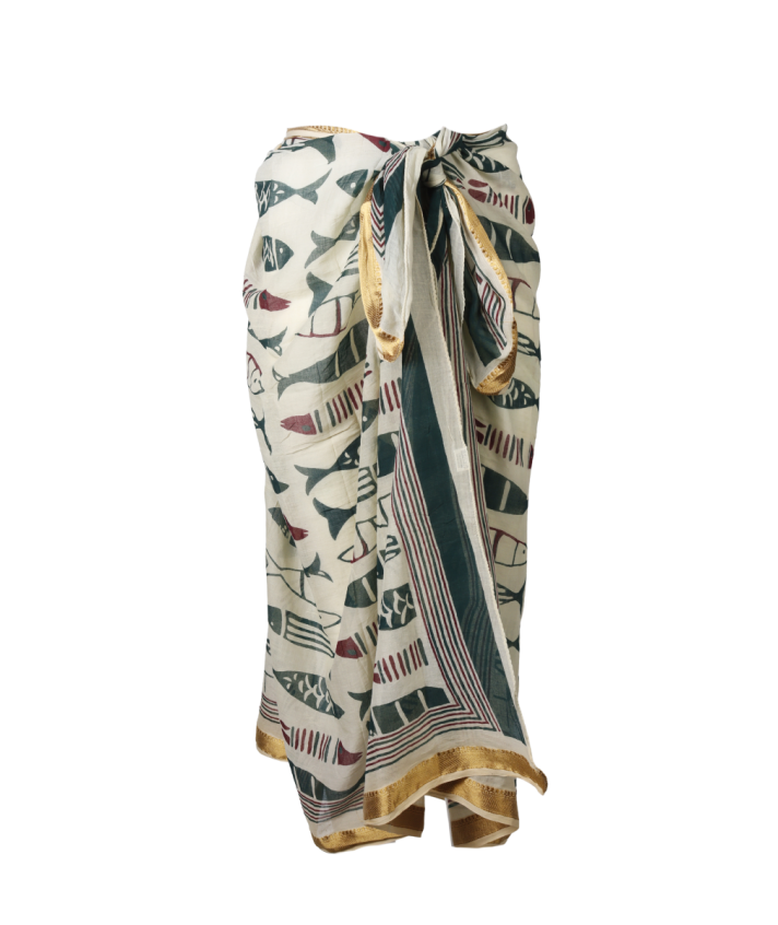 Katoenen sarong met visjes print in groen