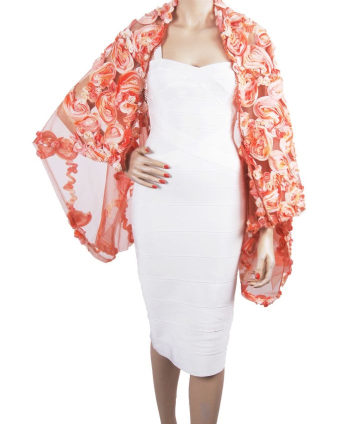 Bolero stola met rozen lintstiksel in terra en peach