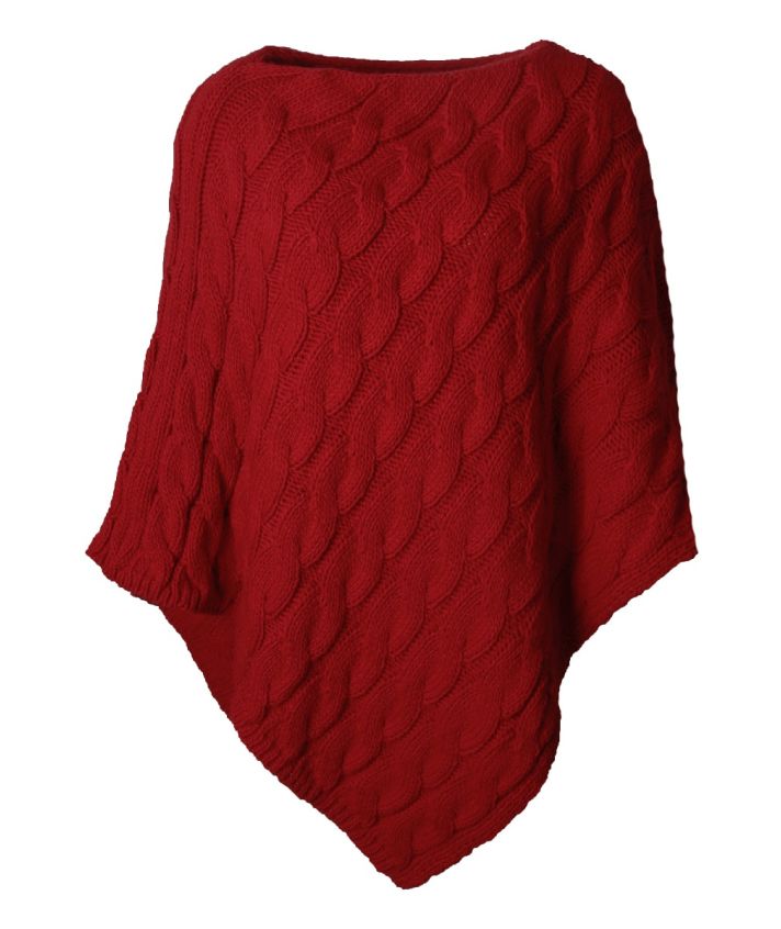 Poncho met kabelgebreide structuur