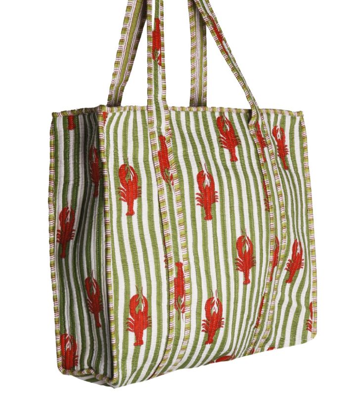 Gewatteerde shopper / schoudertas met kreeftenprint in groen