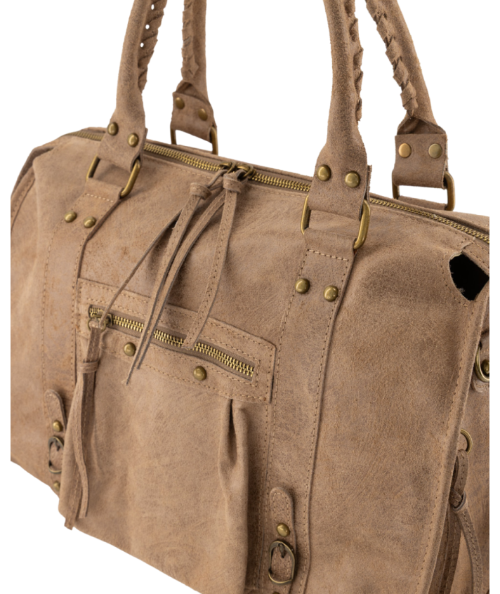Large lederen city bag in taupe