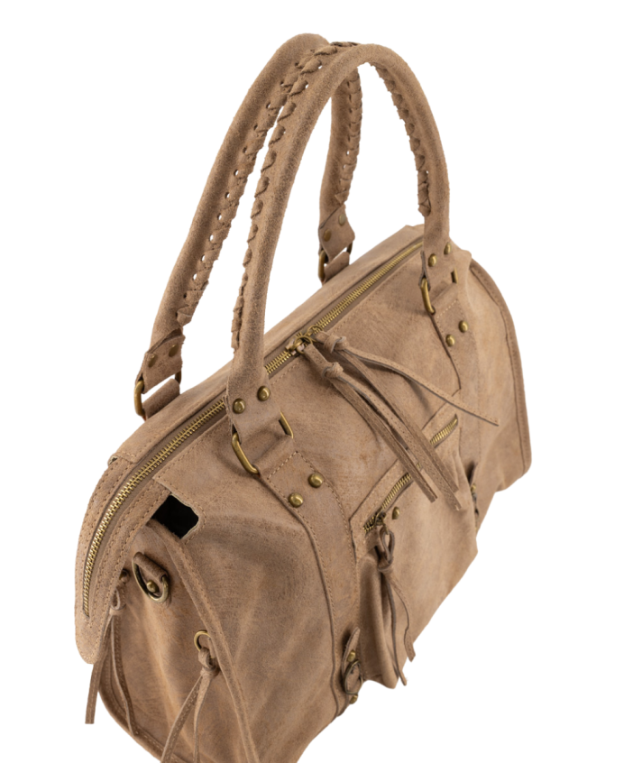 Large lederen city bag in taupe