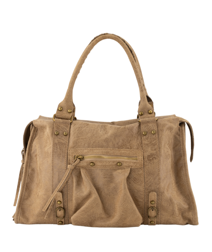 Large lederen city bag in beige