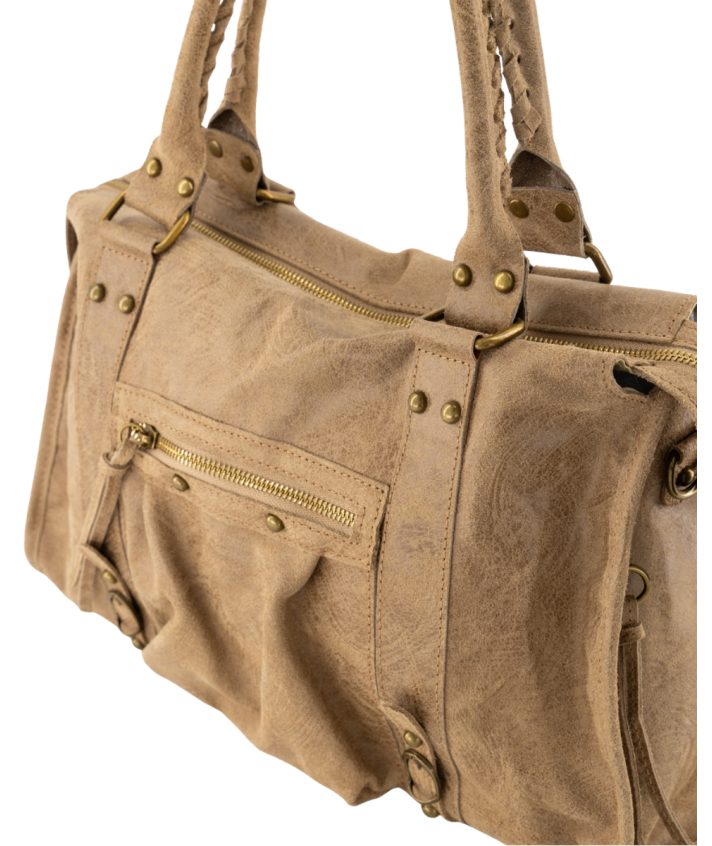 Large lederen city bag in beige