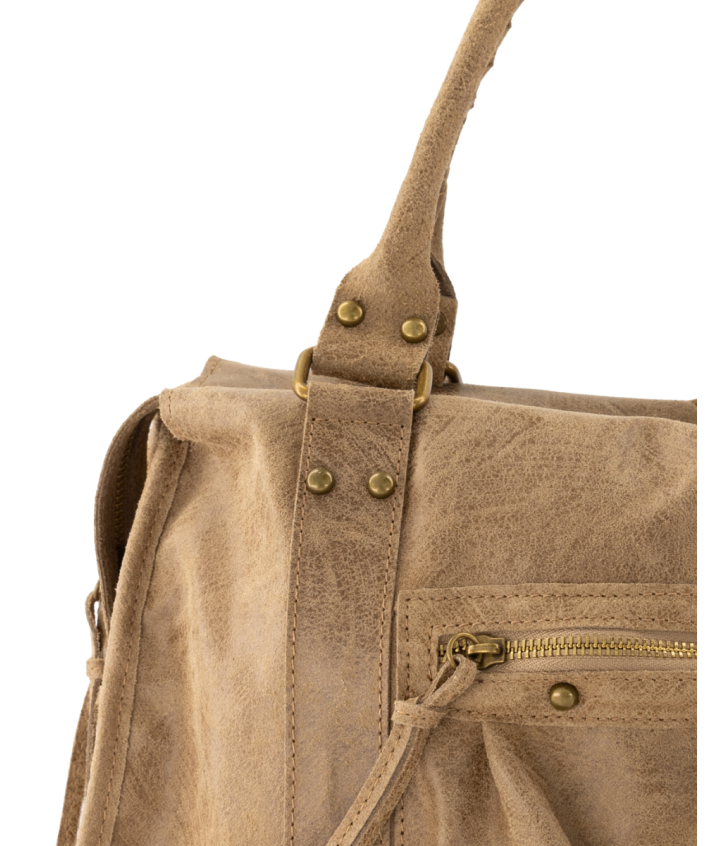 Large lederen city bag in beige