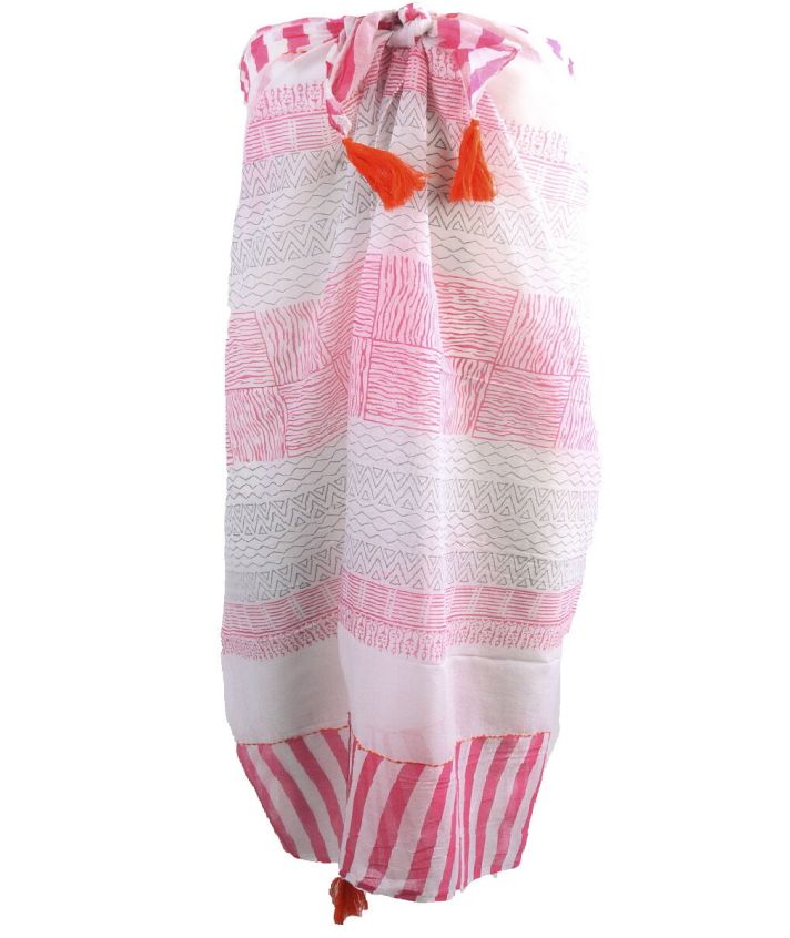 Katoenen sarong met diverse prints in roze