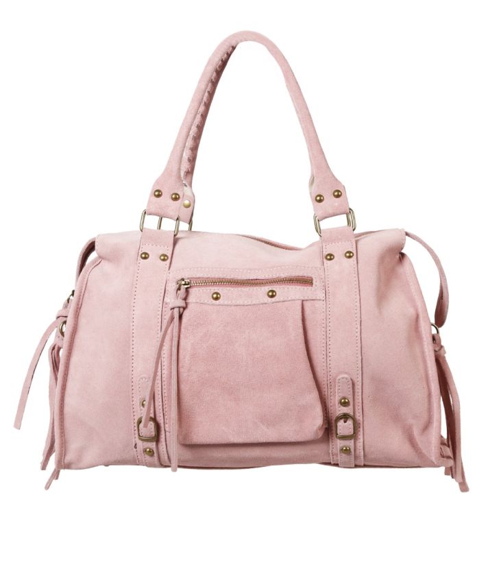 Large suède city bag in roze