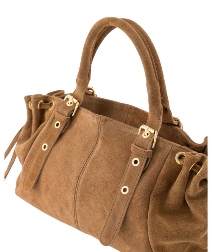 Large ruby suède handtas in cognac bruin