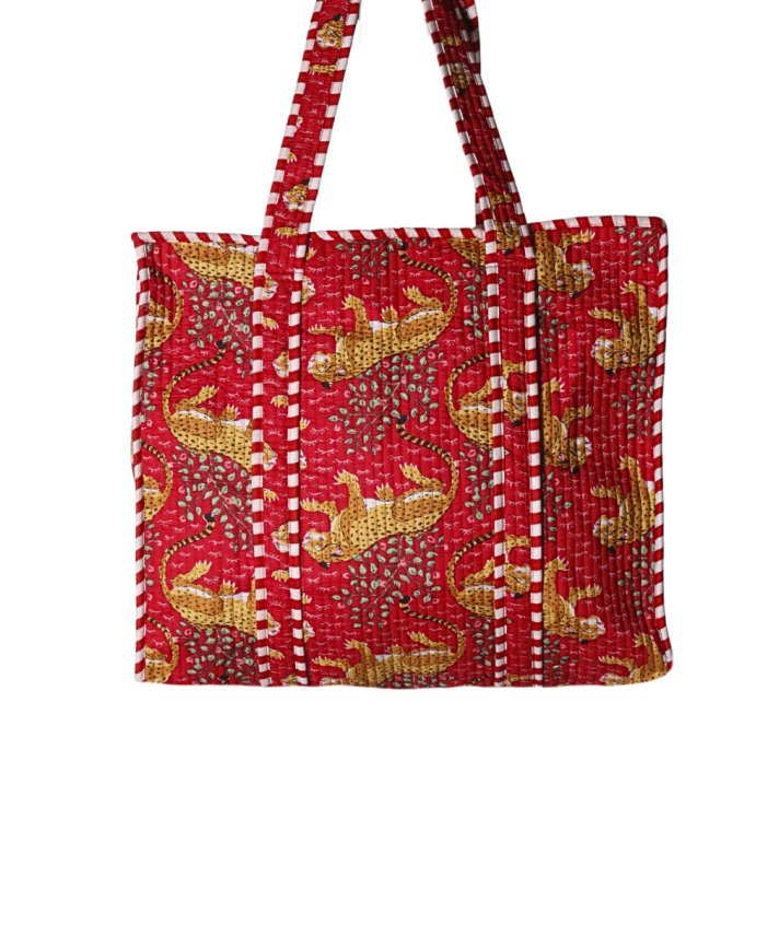 Gewatteerde schoudertas/shopper met panterprint in rood