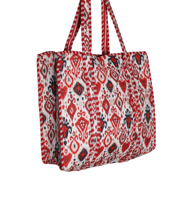 Gewatteerde schoudertas/shopper in rood met ornamentprint