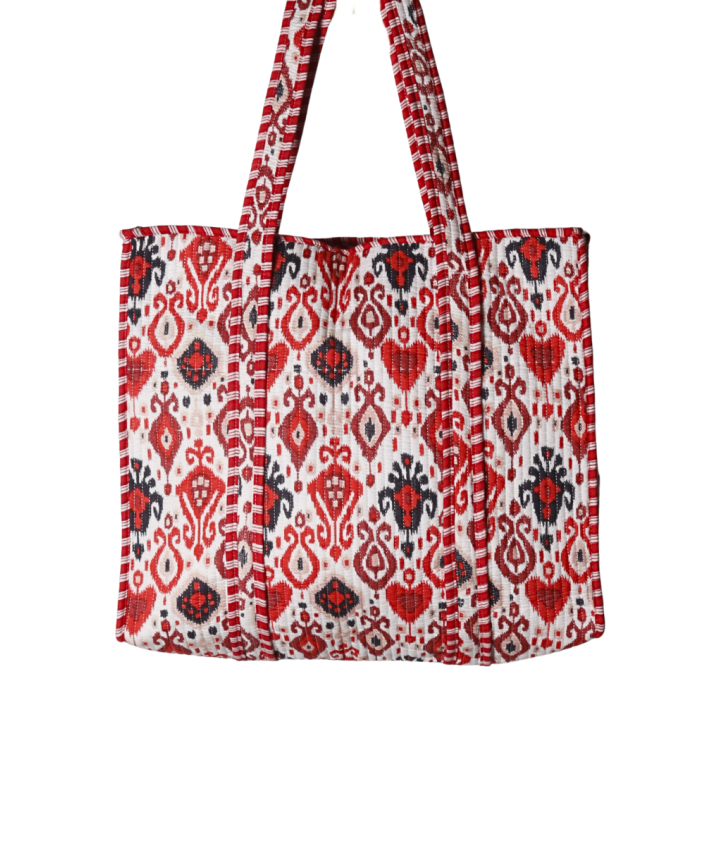 Gewatteerde schoudertas/shopper in rood met ornamentprint