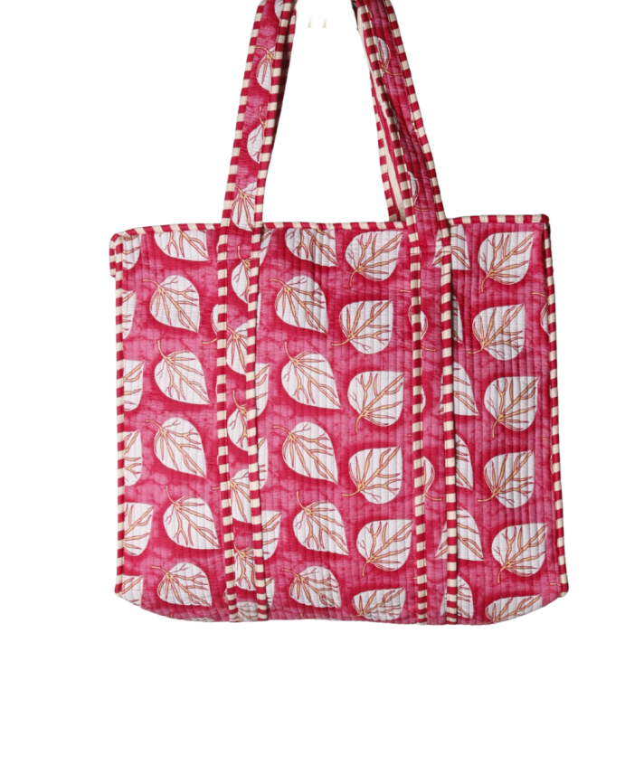 Gewatteerde schoudertas/shopper met bladerenprint