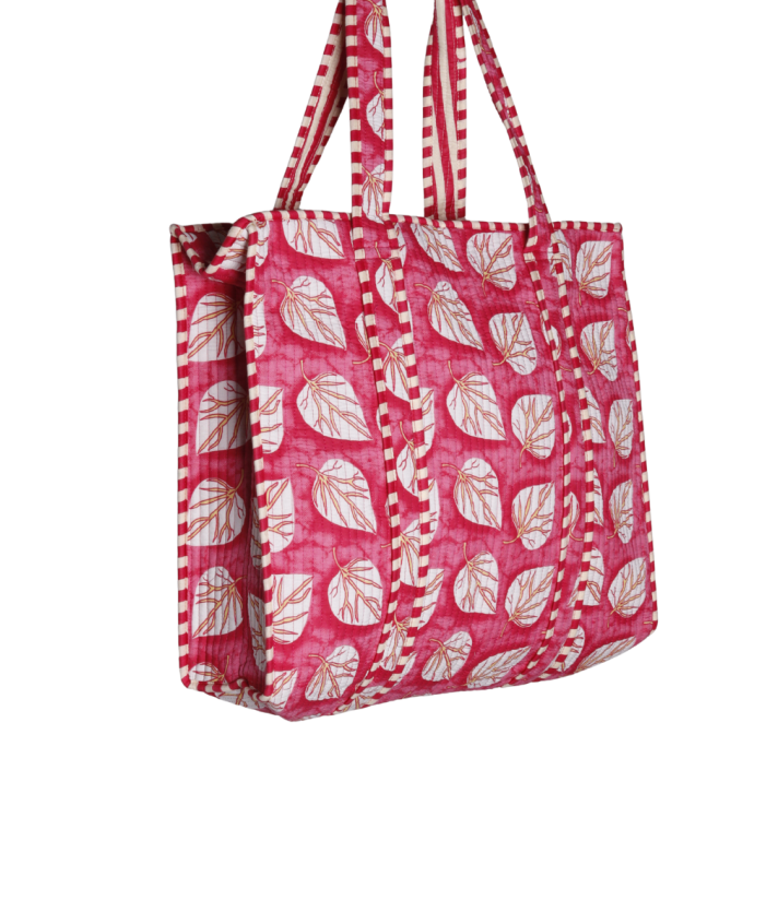 Gewatteerde schoudertas/shopper met bladerenprint
