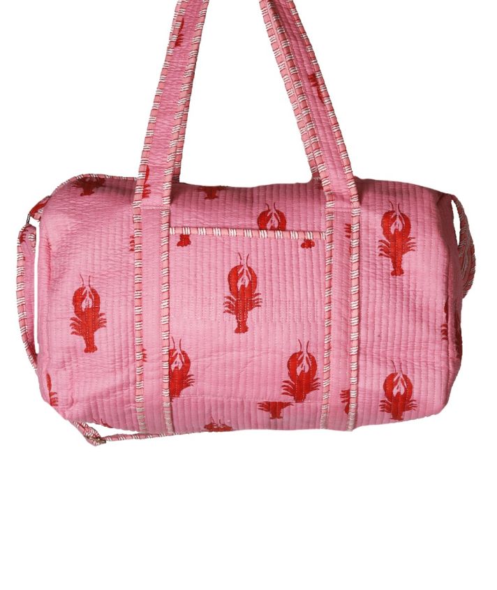 Gewatteerde weekend tas met kreeft in roze