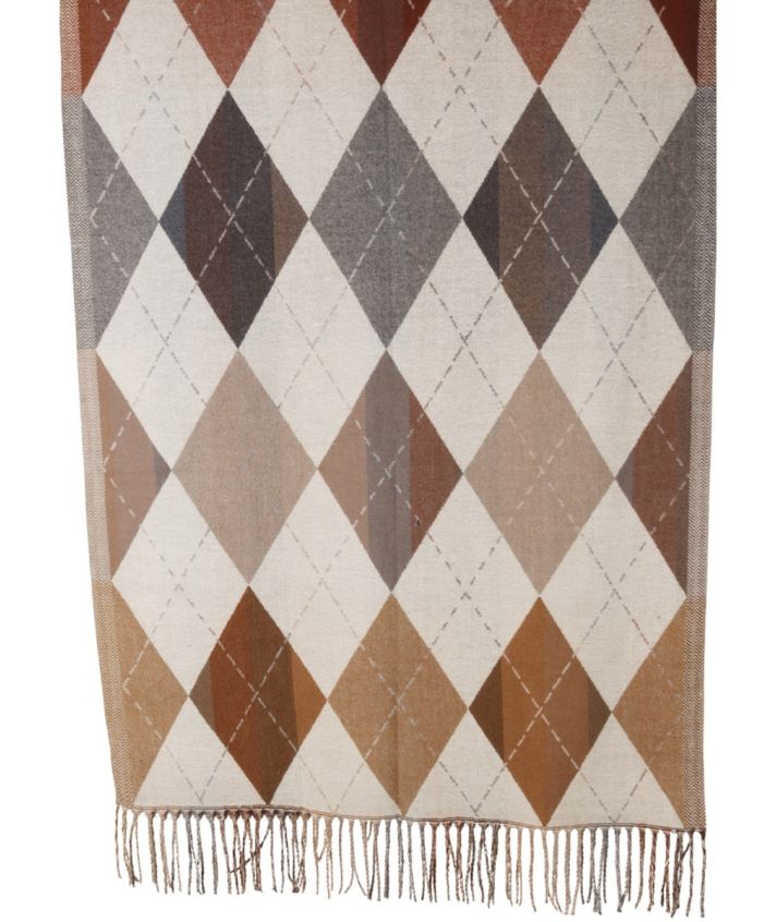 Wol-blend sjaal met wyber ruit in lichtbeige