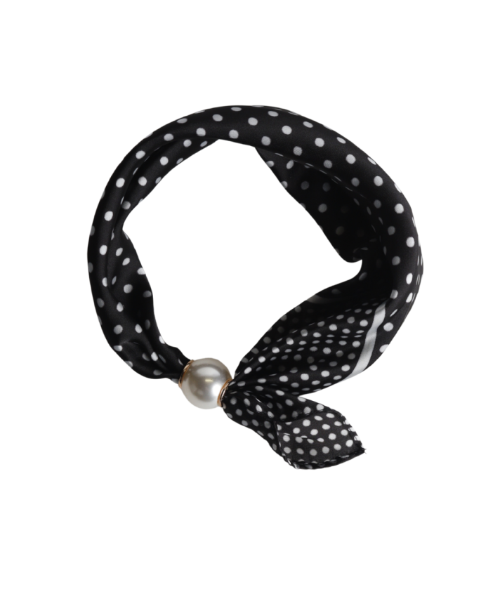 Polkadot sjaaltje met parel sluiting in zwart