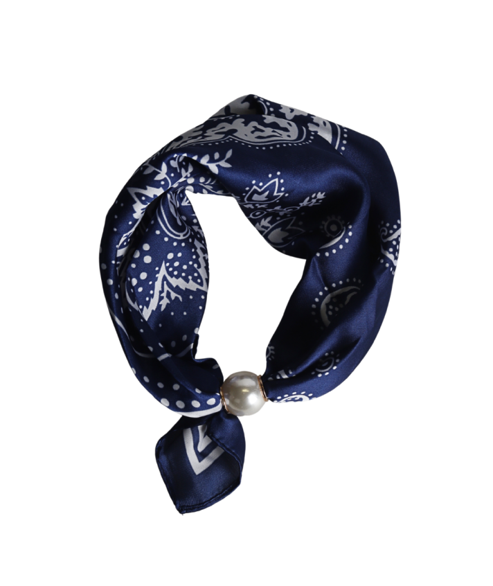 Bandana sjaaltje met parel sluiting in donkerblauw
