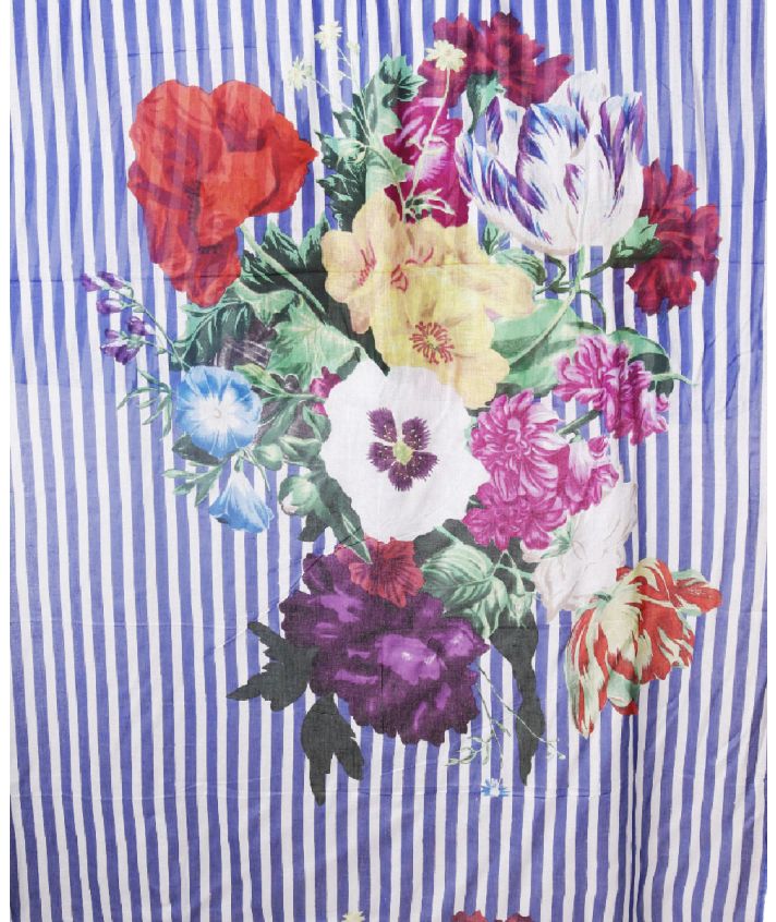 Katoenen sjaal met strepen en bloemenprint