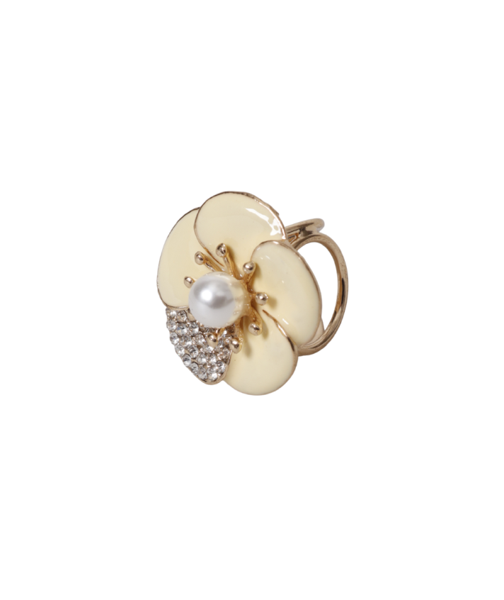 Sjaalring met bloem en strass in ecru