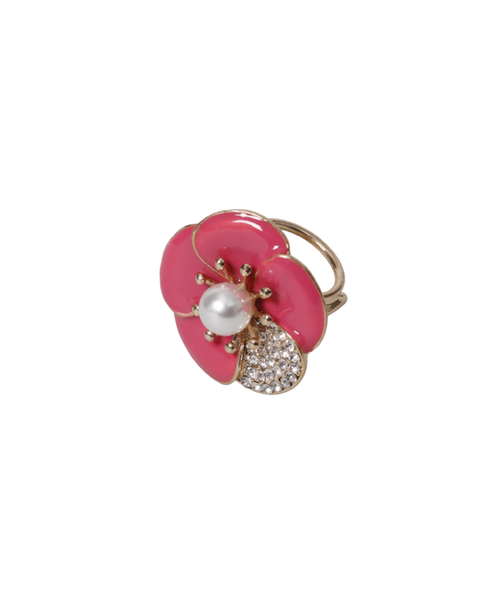 Sjaalring met bloem en strass in roze