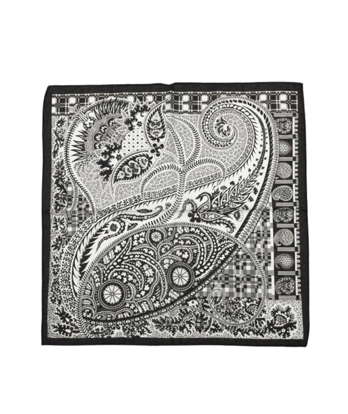 Vierkant sjaaltje met paisley en ornament in zwart-wit