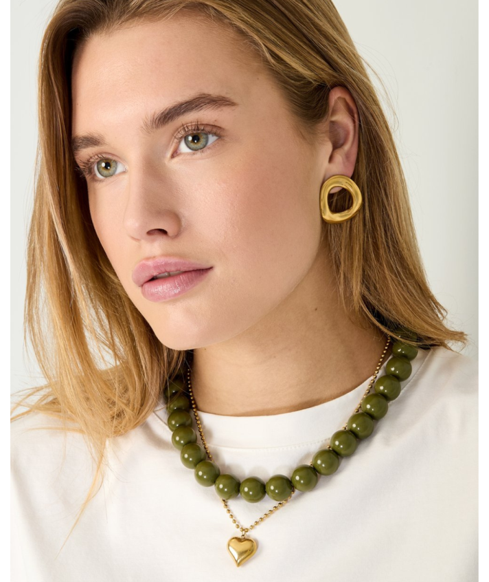 Chunky kralenketting in olijfgroen