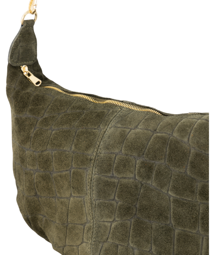 Savanna croco suède tas in olijfgroen