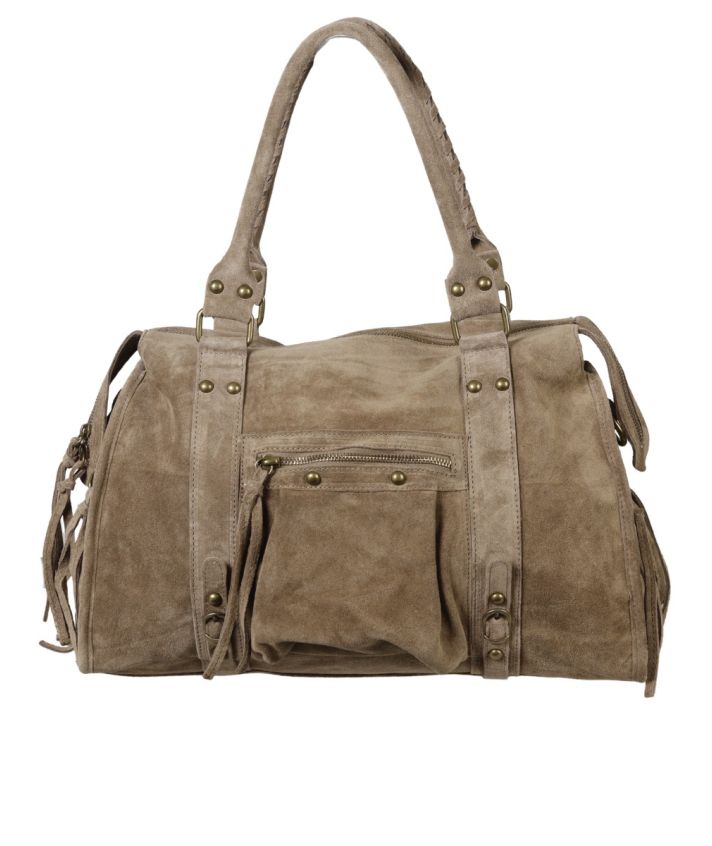Large suède city bag in taupe
