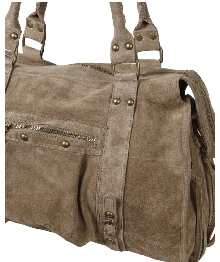 Large suède city bag in taupe