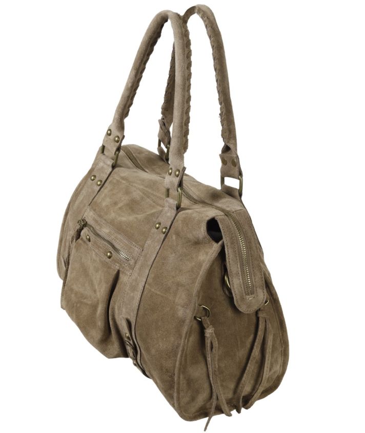 Large suède city bag in taupe