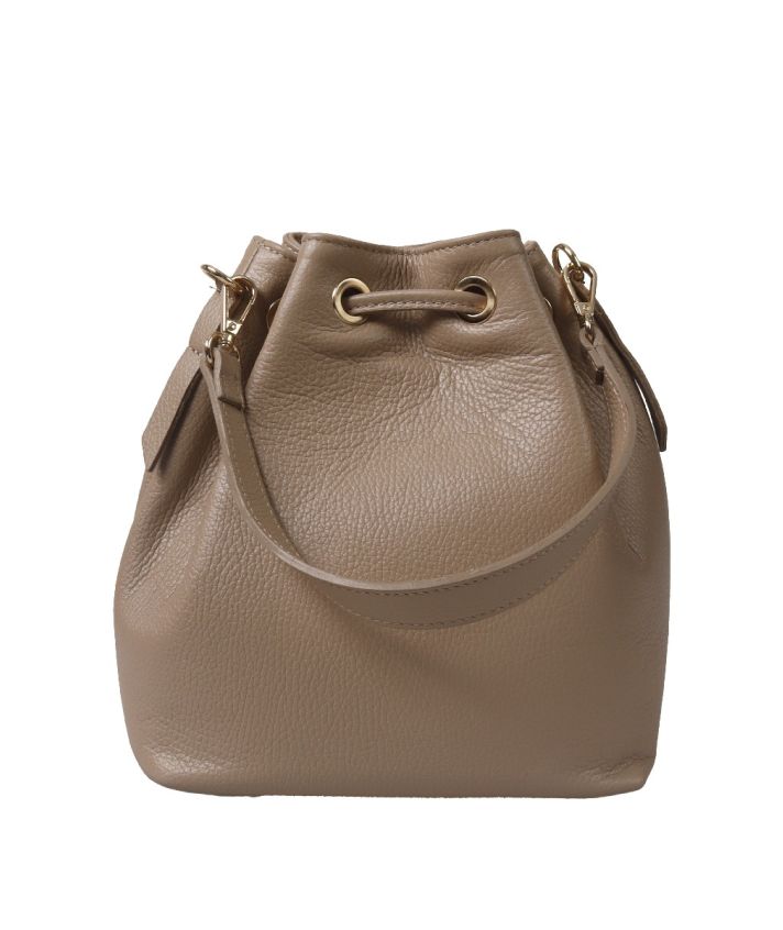 Lederen buideltas in taupe