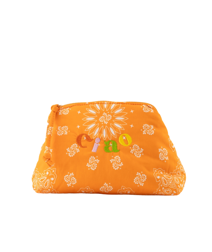 Senna make up tas met bandana print in oranje