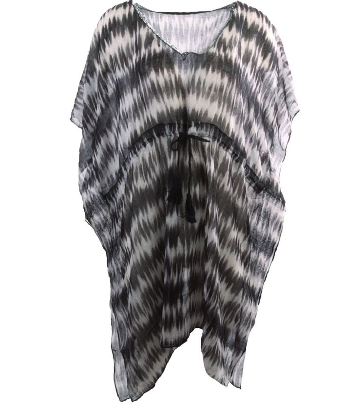 Korte kaftan met abstracte print en pailletten V-hals
