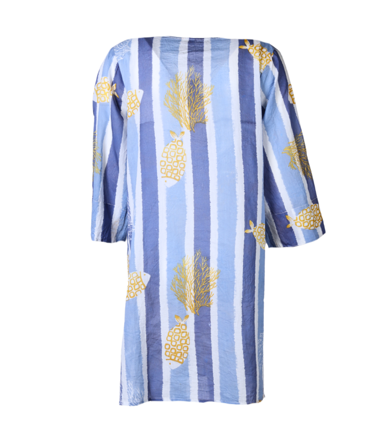 Lange tuniek met kralen hals in blauw