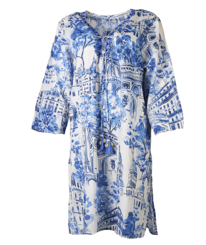 Lange tuniek met kralen hals in kobaltblauw